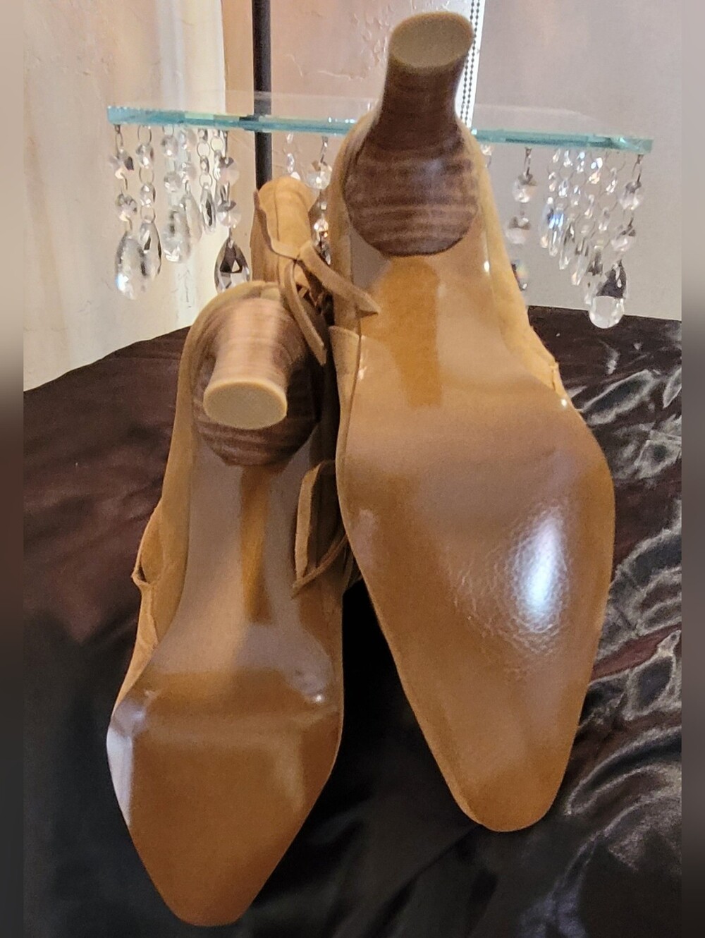MIA Tan Suede Fringed Tall Western Boots. Y2K Size 6.5 Stiletto Heels 4in - Picture 9 of 17